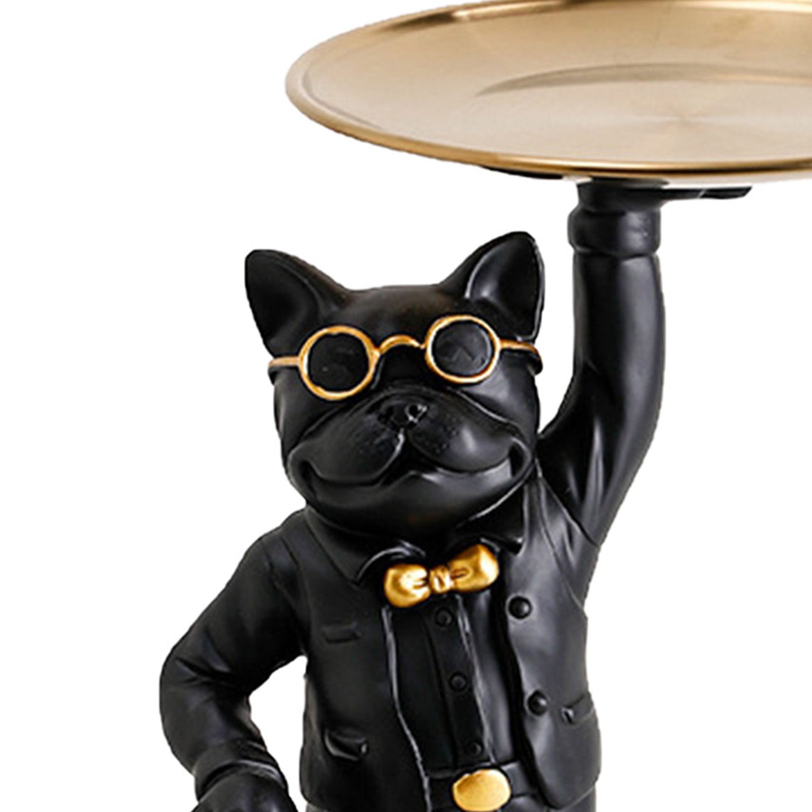 Bulldog Desk Storage Tray Statue Beautiful Handcrafted Resin Bulldog Storage Key Tray for Home Porch Black Dogs — image 3