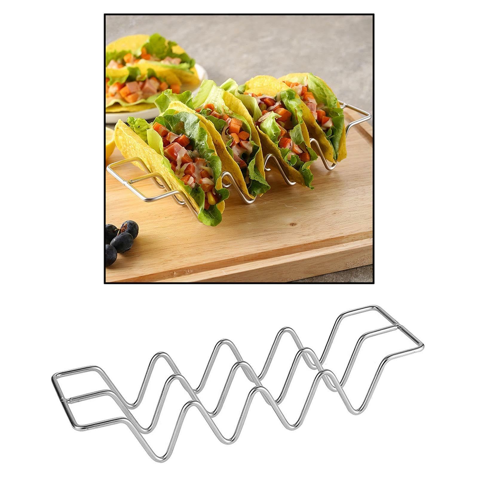 3-Piece Stainless Steel Holder Stand Set - Holds 12 Tacos Total - Perfect for Taco Tuesdays, Oven & Grill Safe Trays — image 4