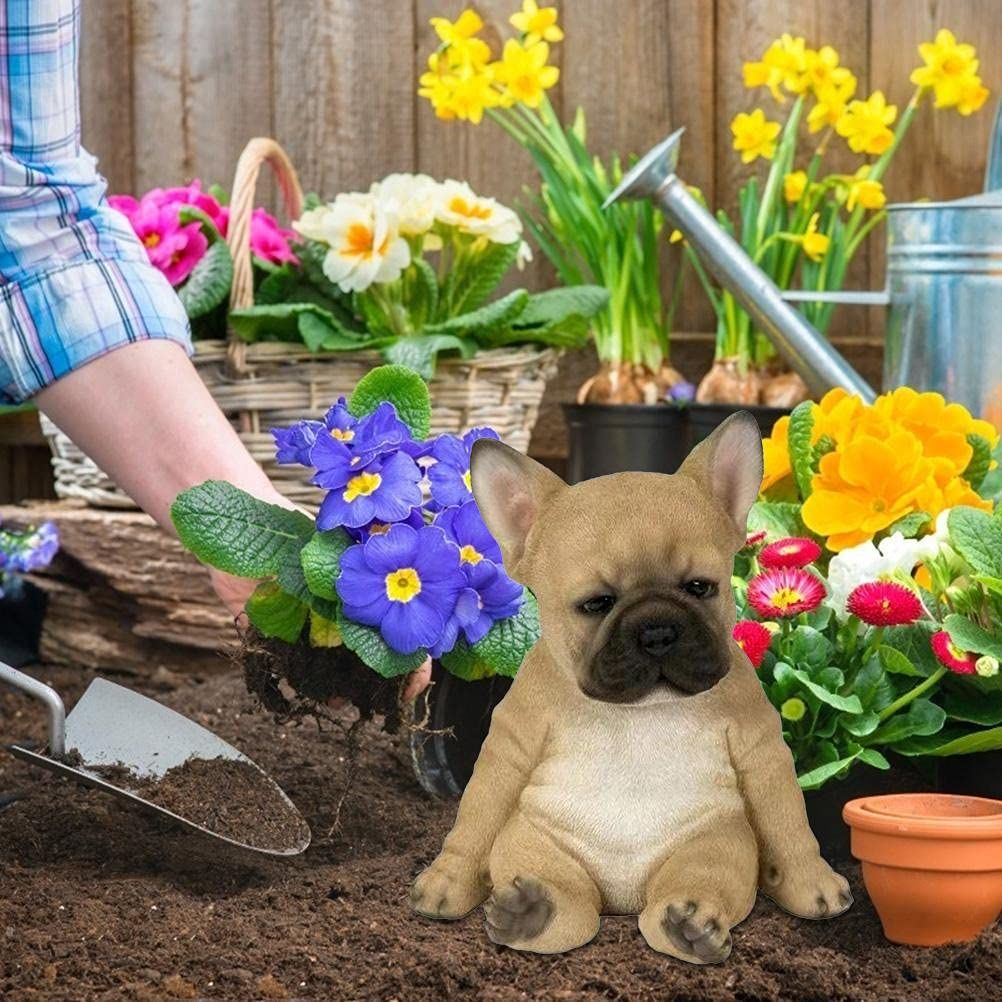 Dog Statue, French Bulldog Statue Garden Animal Sculpture for Garden Decoration Outdoor Lawn Gnome Yard Art (Take a Dog) — image 4