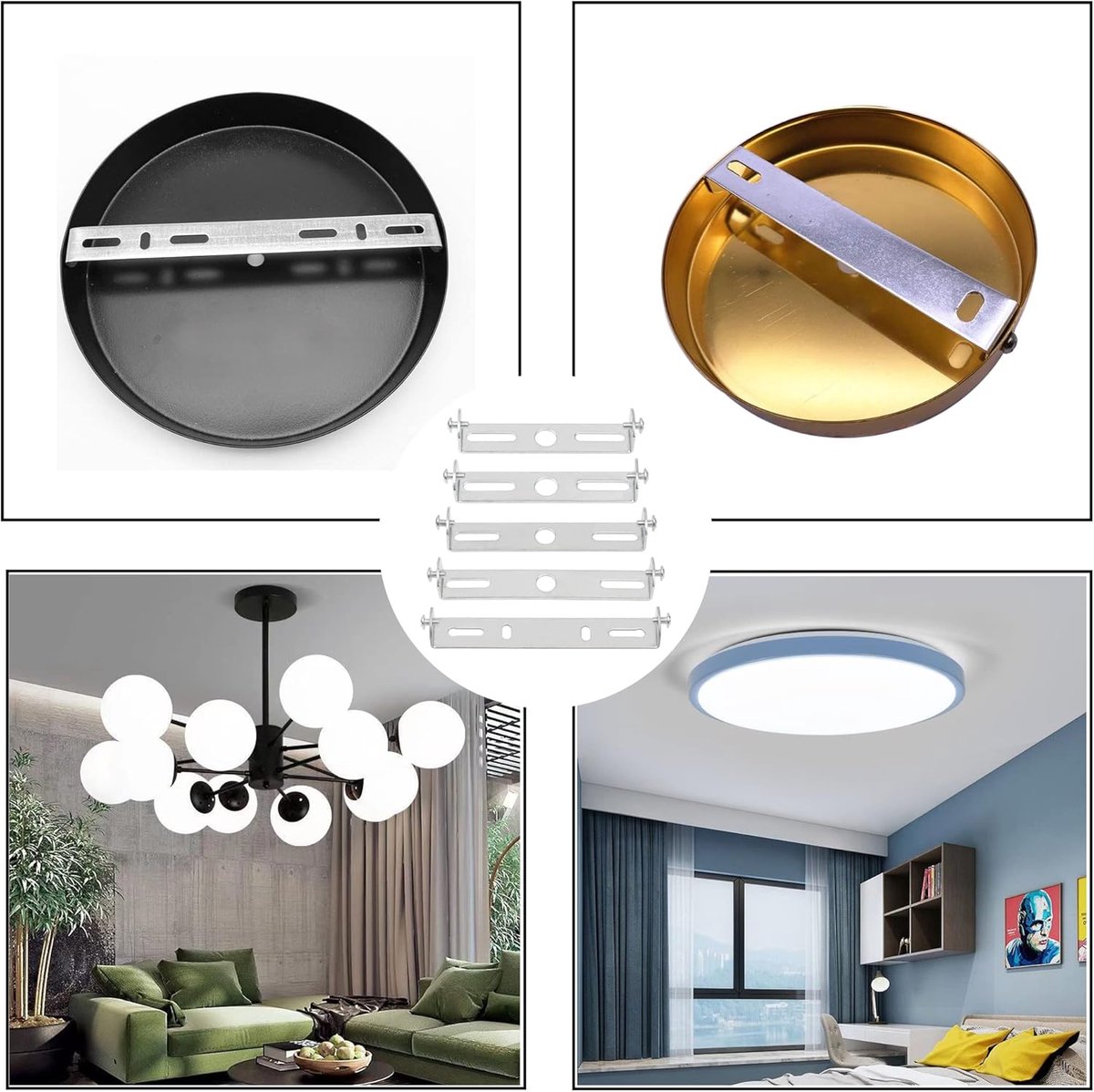 4 pieces - 90mm - Ceiling plate - Bracket - Lighting bracket - Ceiling holder - Hanging lamp bracket - for wall or ceiling - Lamp mounting brackets - with โ image 2
