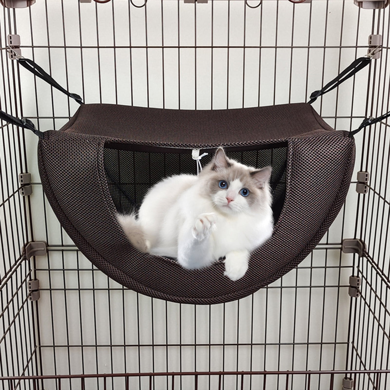 Cat Cage Hammock, Hanging Soft Pet Bed, Summer Breathable Pet Cage Hammock with Adjustable Straps, for Indoor Kitten Puppy Rabbit or Small Pet Coffee โ image 2
