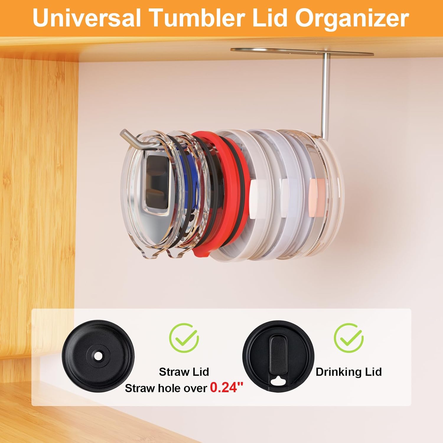4 Pack Tumbler Lid Organizer, Space Saving Cup Lid Organizer for Yeti/Stanley/Simple Modern Tumbler Lids, Self-Adhesive or Drilling Tumbler Lid Hook for โ image 3
