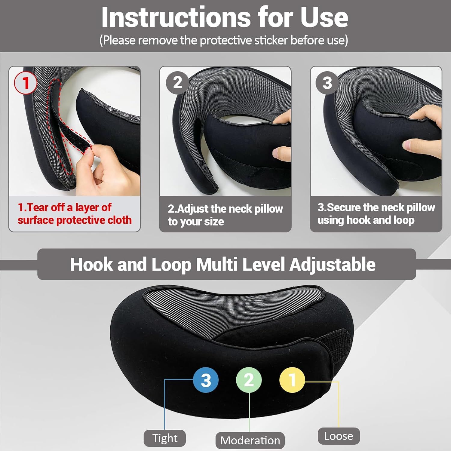 Travel Neck Pillow U-Shaped Memory Cotton for Airplane Sleep and Neck Support Pale Gray and Dark Gray โ image 2