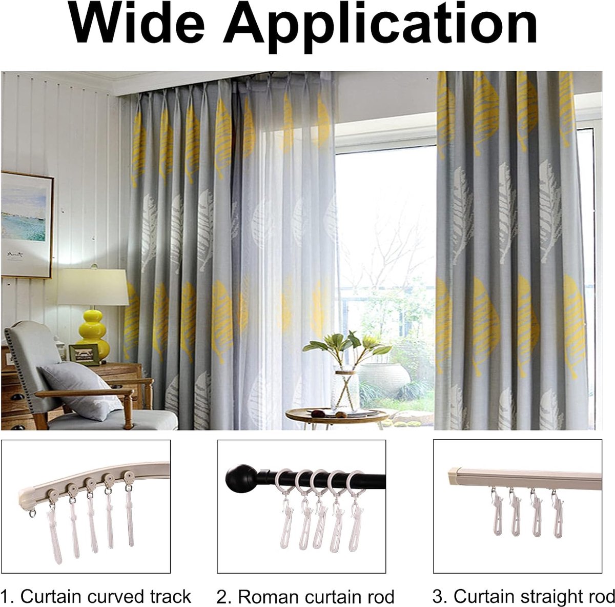 60 pieces - 8.5 cm - Curtain hook - Shower curtain hook - Plastic curtain hook - curtain clip hooks - curtain accessories - adjustable depth - pleated curtain — image 3