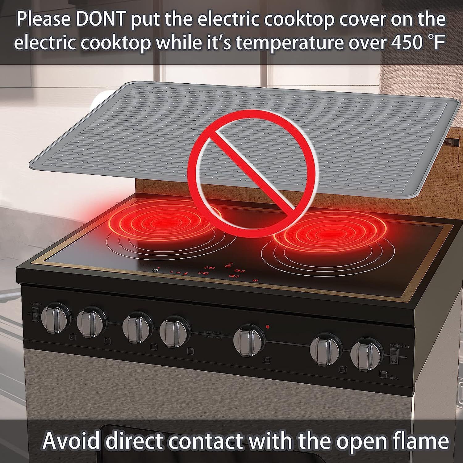 Silicone Stove Top Cover 92x52cm Heat Resistant Electric Cooktop Protector Mat for Kitchen Benchtop and Laundry Black — image 4