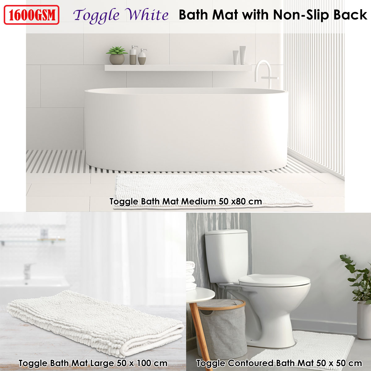 Toggle Microfiber Bath Mat Medium White — image 2