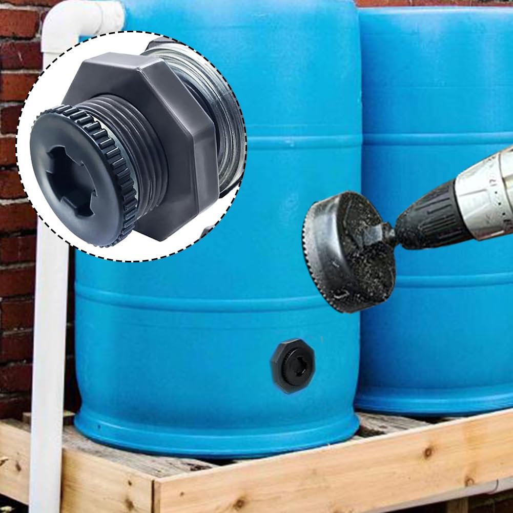 NPT 1/2” Female PVC Heavy-Duty Bulkhead Fitting with Plug, Silicon Seal Gasket Water Tank Connector for 1.5 Inch Hole Saw Rain Barrels, Aquariums 4Pcs — image 6
