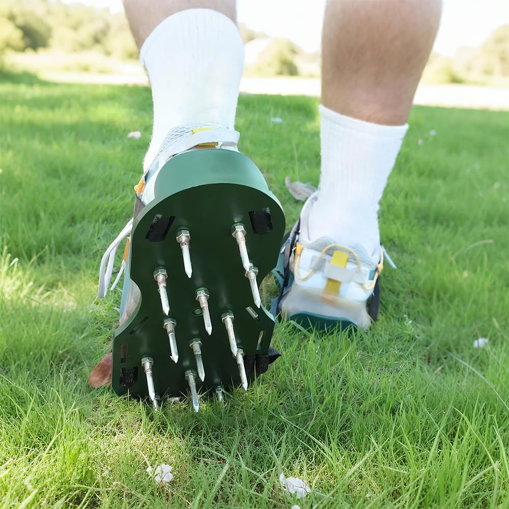 Lawn Aerator Shoes, Anti Slip Adjustable Straps Effortless Aerator Shoes, Manual Lawn Tool with Metal Spikes for Garden Patio Grass Aeration — image 4