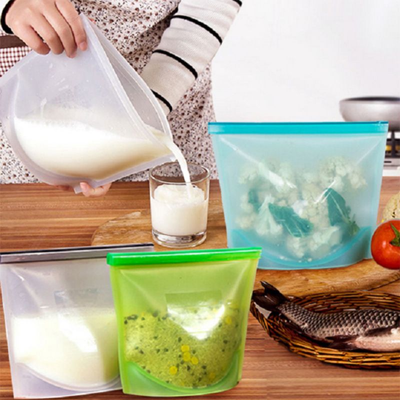 Leakproof Silicone Storage Bag Container, Lunch, Travel, Makeup, Gym Bag | Freezer Reusable Stand Up Preservation Bag, 4 pcs — image 2