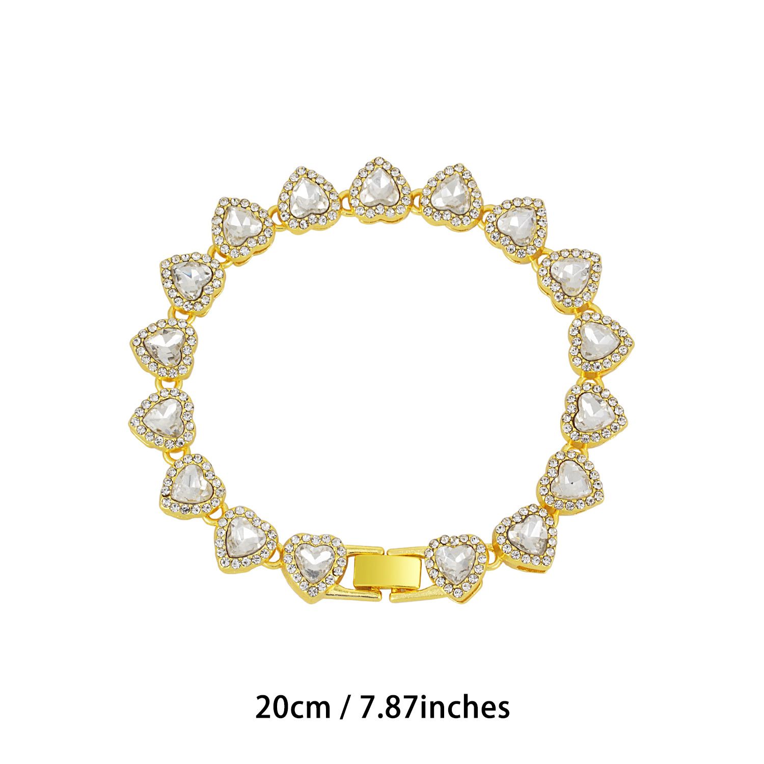 Gold-Plated Heart Rhinestone Cuban Link 20 inch Tennis Necklace and 8 inch Tennis Bracelet Set for Women, Crystal Heart Chain Fashion Jewelry Accessories with — image 3