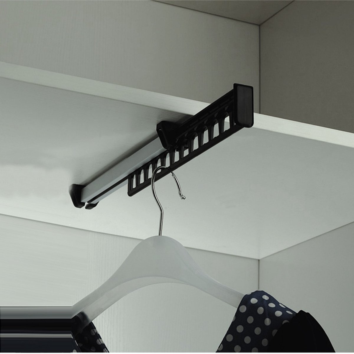 Clothes Hanger - 1 Piece - Hanger - Hanging Hooks - 315mm - Extendable - Pull Out Closet Wardrobe Rail Organizer Metal - For 12 Hangers Pack - Black — image 2