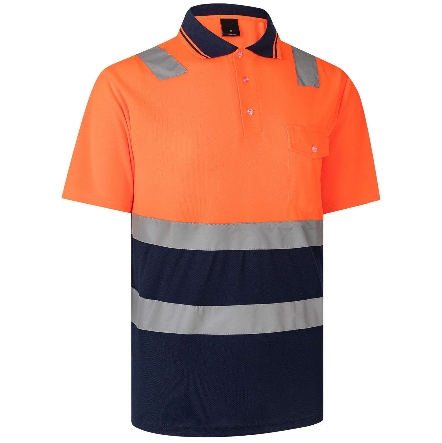 HI VIS Short Sleeve Workwear Shirt w Reflective Tape Cool Dry Safety Polo 2 Tone, Fluoro Yellow / Navy, M โ image 4