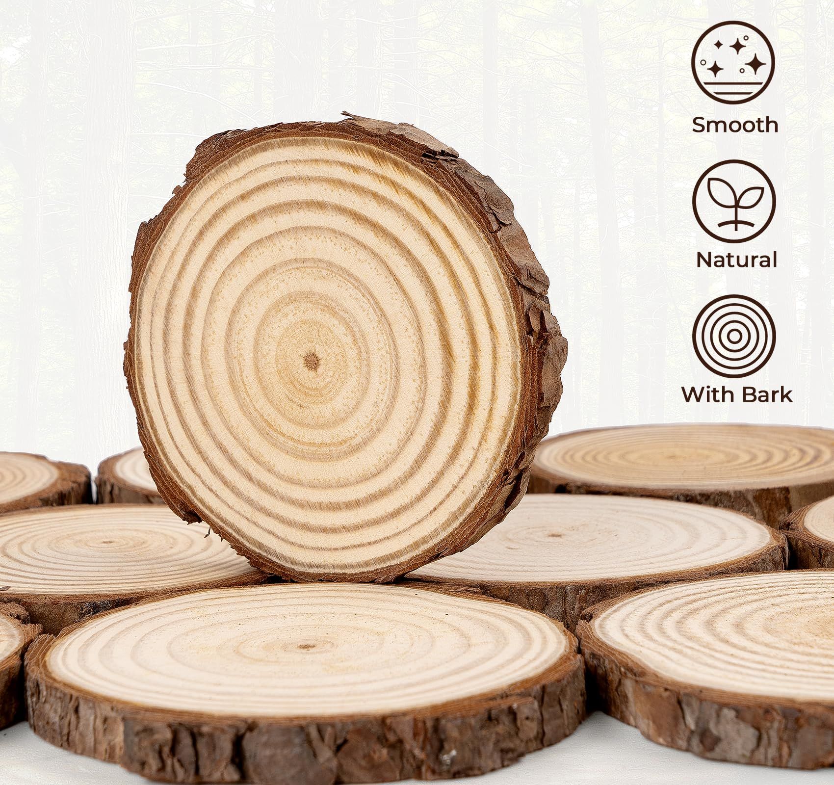 Natural Wood Slices3-4cm Thickness 1cm, 10 PCS Round Wooden Discs with Tree Bark, Wood Slices for Centerpieces for Handmade Crafts, Wood Circles for Rustic โ image 2