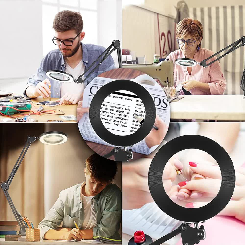 2-in-1 White LED Magnifier Desk Lamp With Clip - Hands-Free, Dimmable 3-Color Light for Crafts & Workbench — image 4