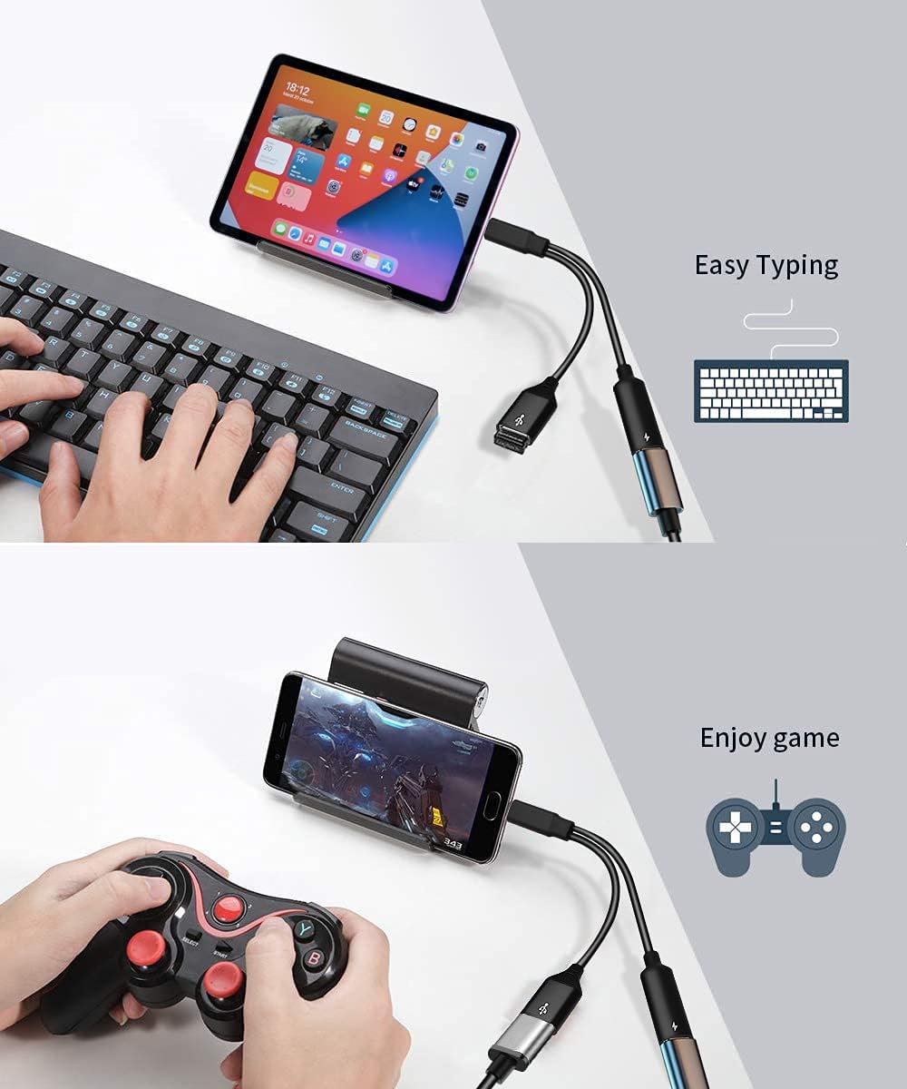 USB C OTG Adapter, 2 in 1 USB C Male to USB Female with 60W PD Charging Port Adapter Compatible with Galaxy S23 S22 Note 20, LG V40 V30, Google Pixel 6 — image 4