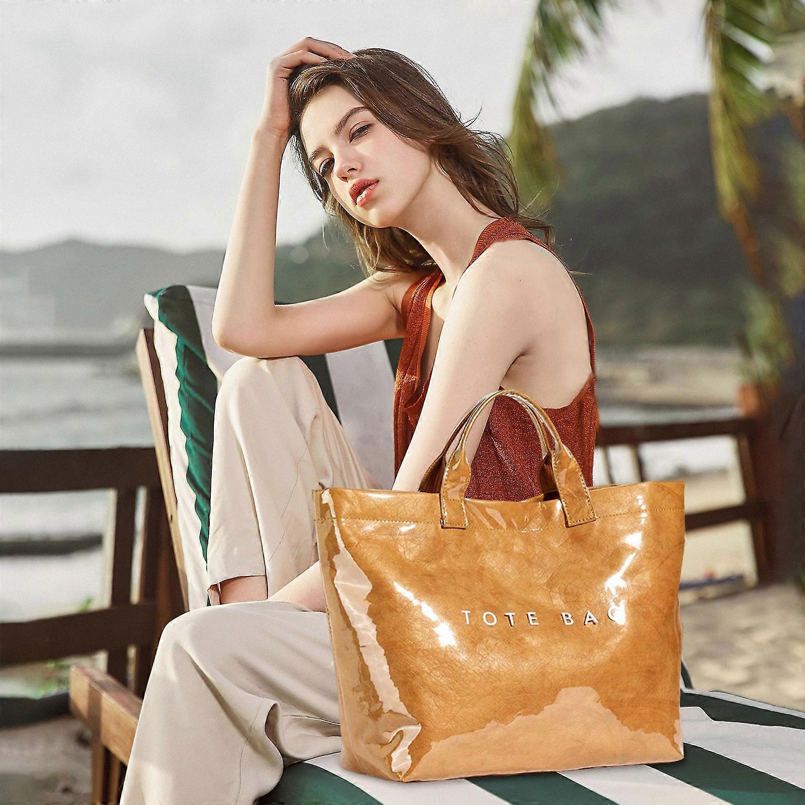 PVC Tote Bag for Women Large Fashion Solid Color Letter Print Tote โ image 2