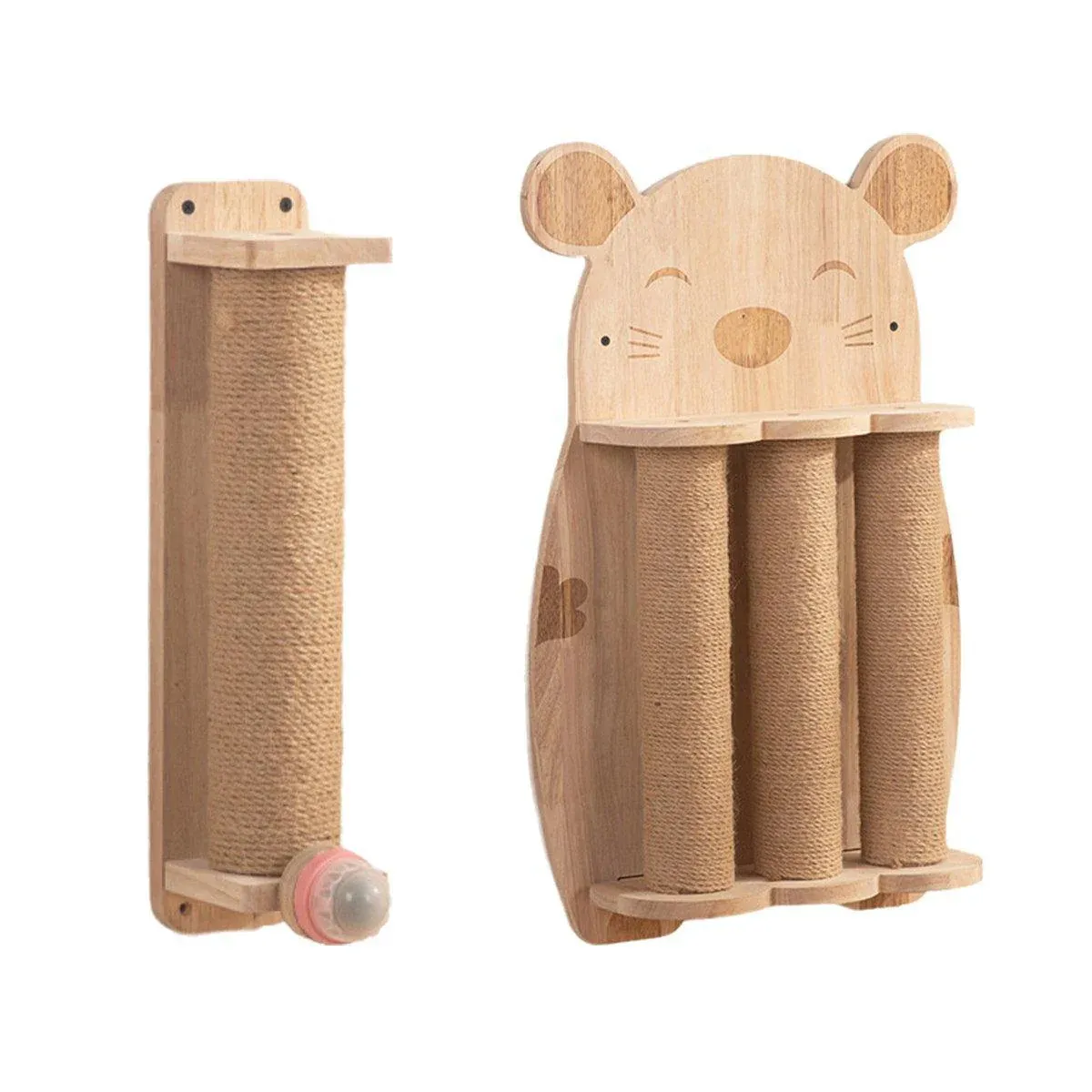 2Style Wood Wall-Mounted Natural Sisal Rope Cat Scratching Claw Grinding Pet Toy - Mouse-Solid Wood โ image 3