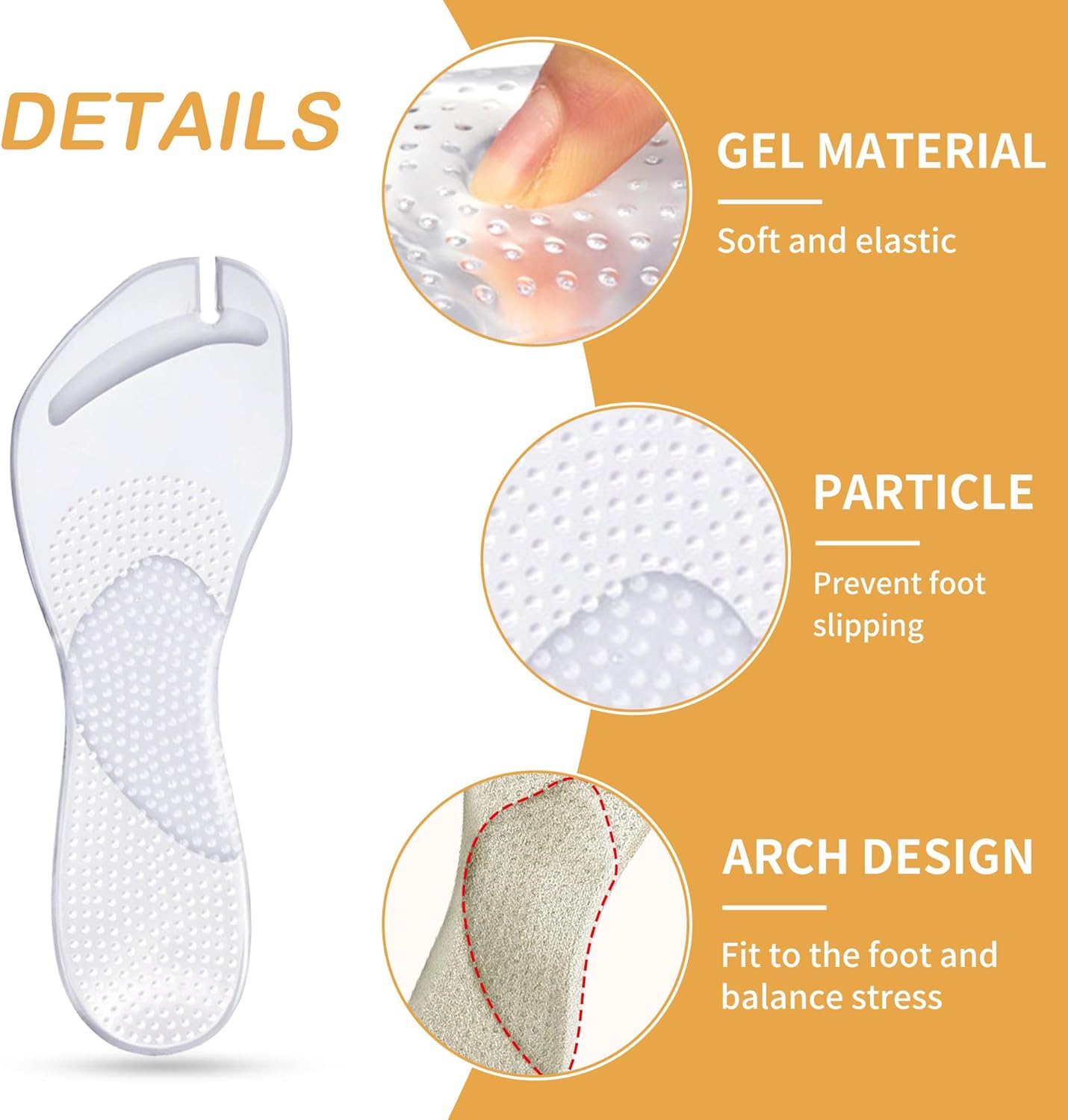 2 Pairs Gel Arch Support Cushion Insoles Adhesive Silicone Flip Flop Thong Inserts Invisible Slim Pain Relief Anti-Slip Shock Absorption Plantar Fasciitis โ image 3
