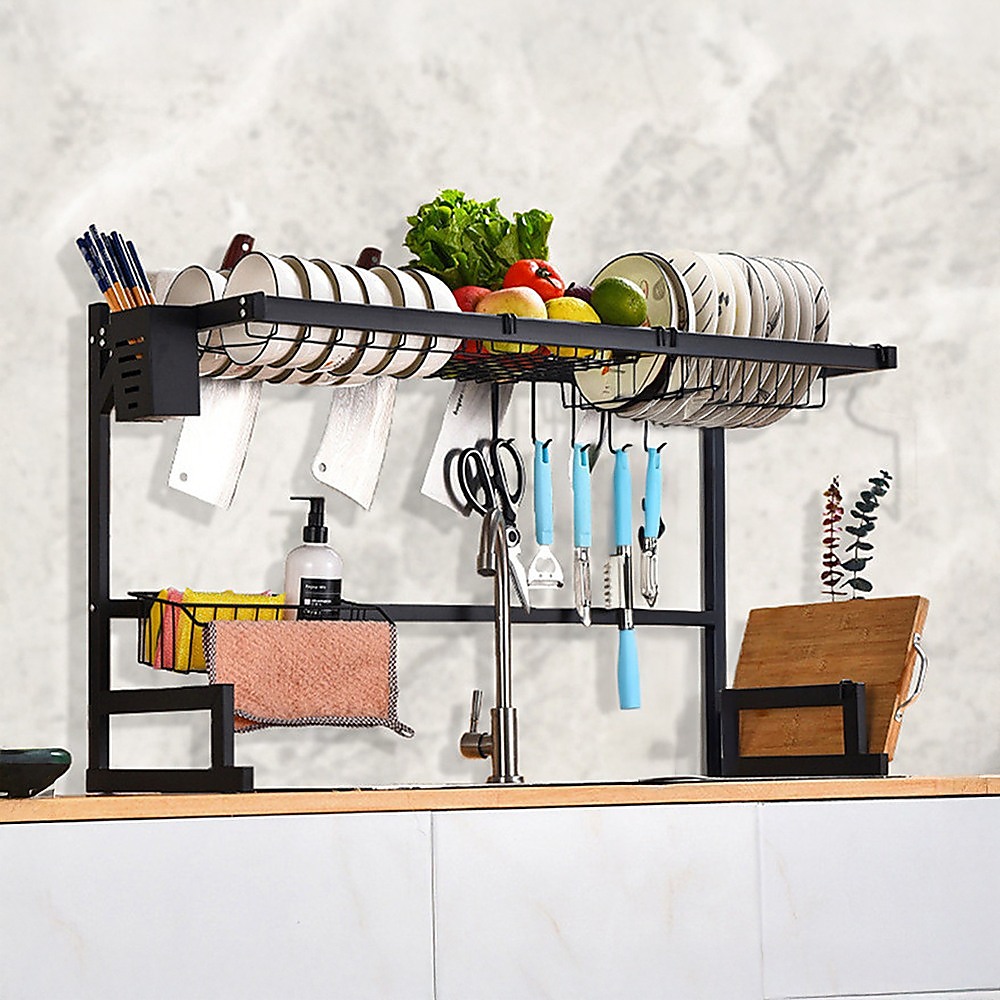 85cm Dish Drying Rack Drainer Over Sink Steel Cup Cutlery Organizer 2 Tier โ image 5