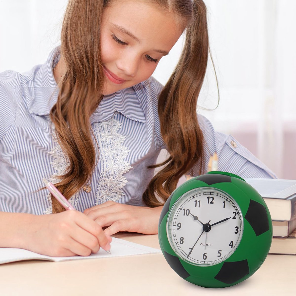 Football Alarm Clock - Silent - Non-ticking Desk Clock | Kids Bedside Clock | Cute football design, easy-to-read analog display, perfect for kids' bedrooms — image 2