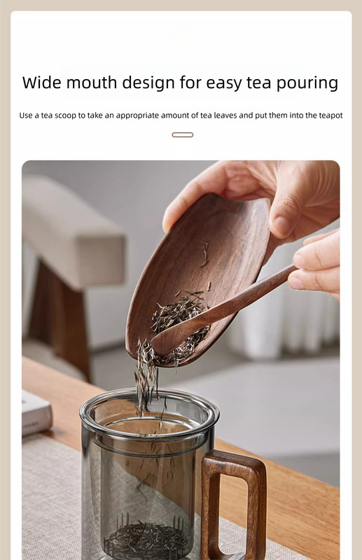 400ml Smoky Grey Borosilicate Glass Tea Mug with Infuser and Wooden Handle Loose Leaf Teacup for Office โ image 5