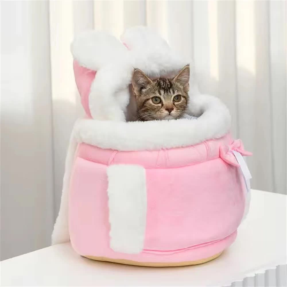 Pink 2-in-1 Ultra-Soft Plush Pet Carrier & Mobile Bed - Portable & Lightweight Cute Rabbit Ear Design Travel Cabin (XL 38 x 25 x 30CM) — image 5