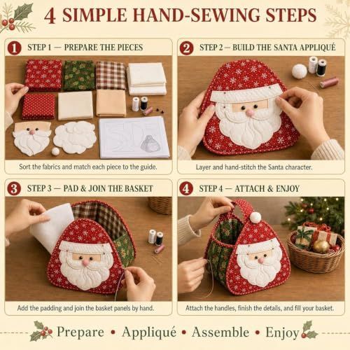 Christmas Character Quilted Carry Basket, DIY Fabric Storage Basket (#D) | Foldable Handmade Storage Bin, Decorative Home Organizer for Home Storage - Multi โ image 5