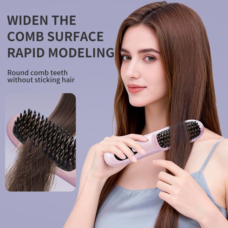 White 4D Straight Hair Comb and Negative Ionic Styler with Dual MCH Ceramic Fast Heating, Anti-Scald Round Comb Teeth, 3 Levels Temp LCD Display and Charging — image 3