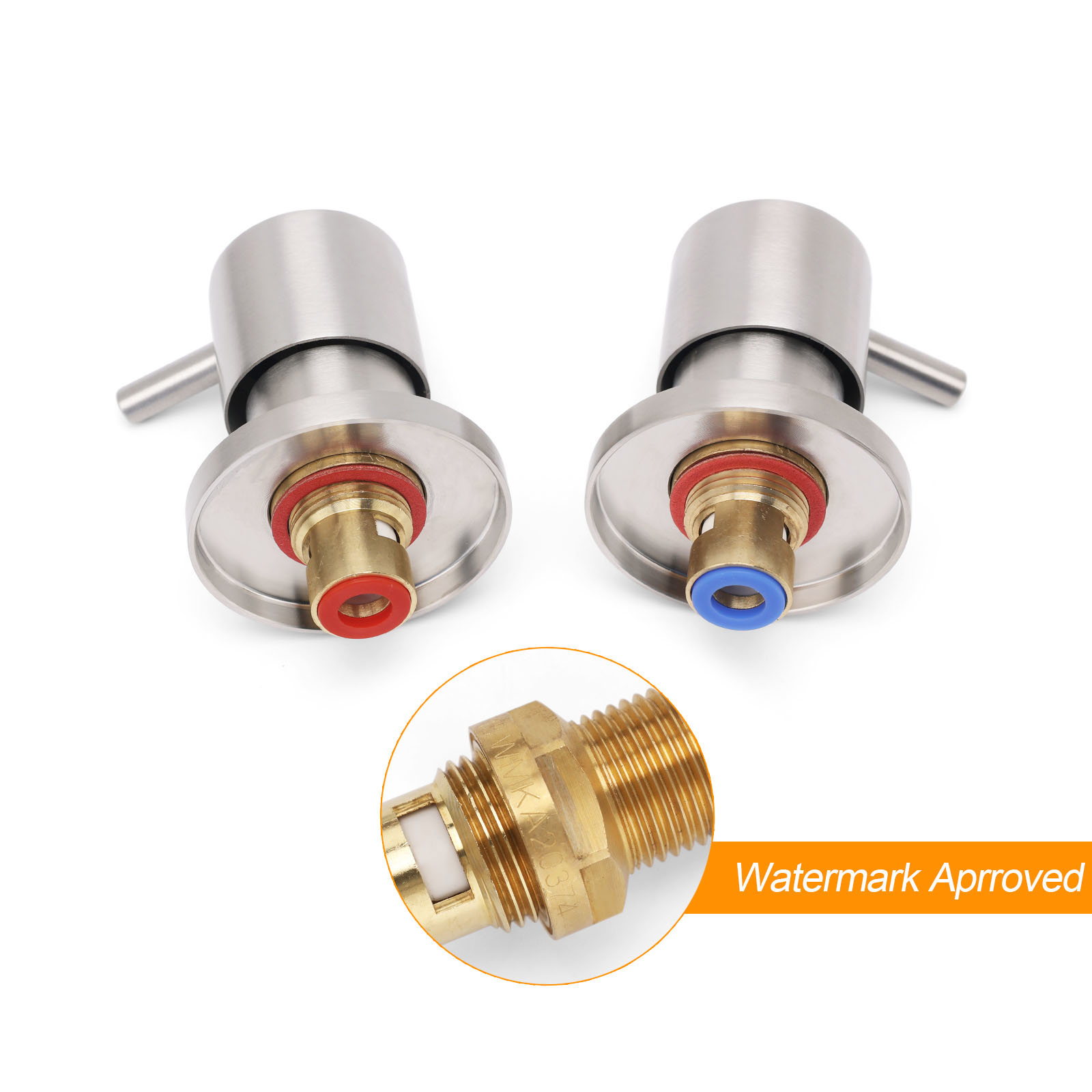 Brushed Nickel Wall Mounted 1/4 Turn Twin Shower Taps Set Hot Cold Water Valve โ image 3