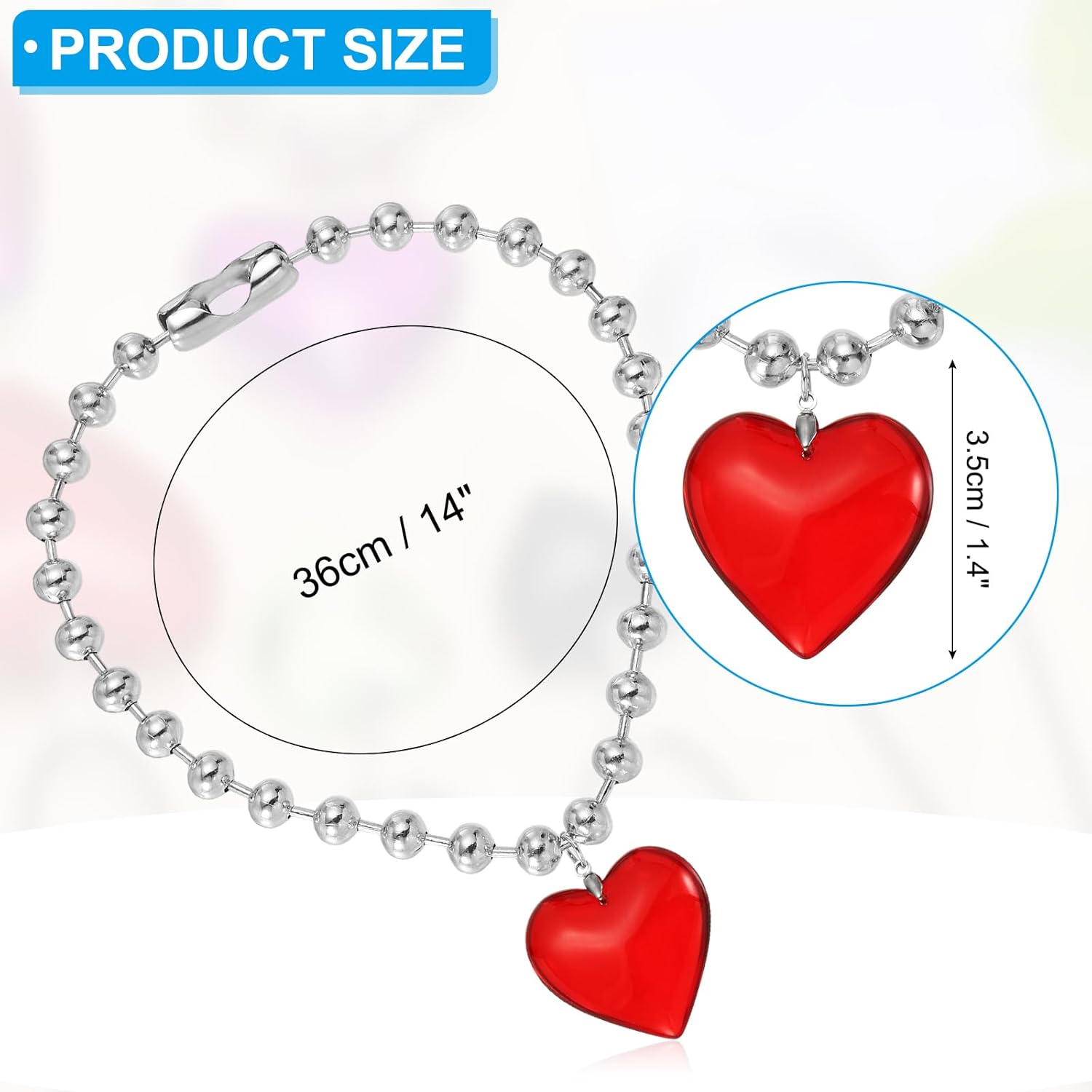 Glass Heart Shape Pendant Necklace, Alloy Chain Love Charms Necklace Red — image 2