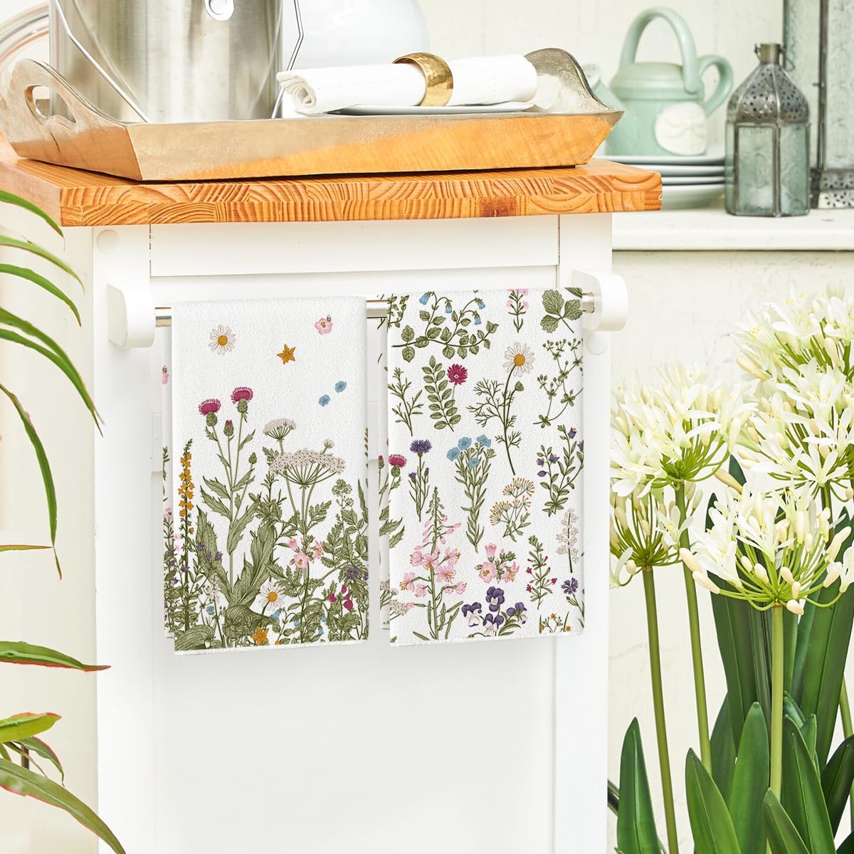 Wildflower Floral Kitchen Towels Dish Towels, 18 × 26 Inch Leaves Holiday Decoration Hand Towels Set of 2 — image 4