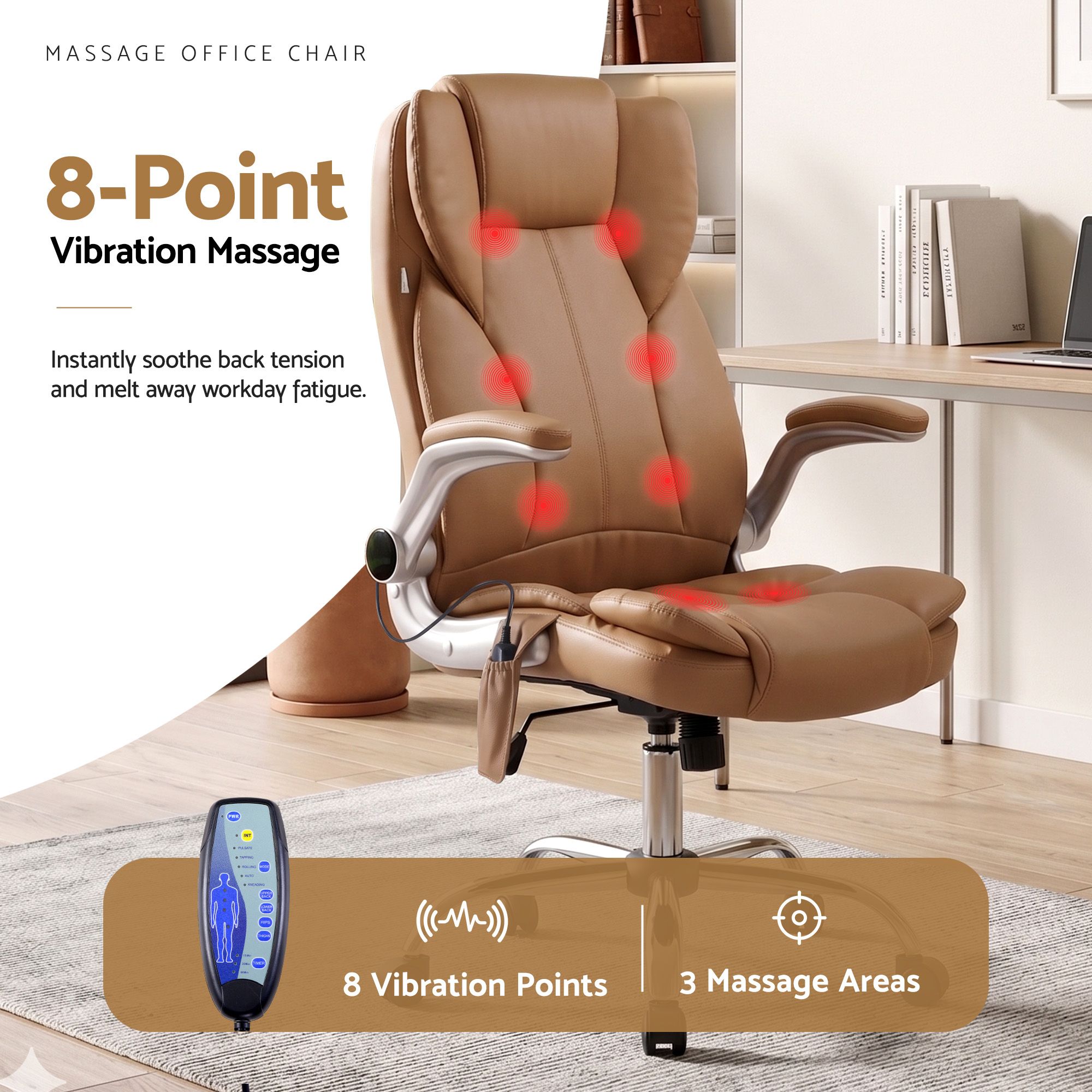 Artiss 8 Point Massage Office Chair PU Leather Brown — image 4