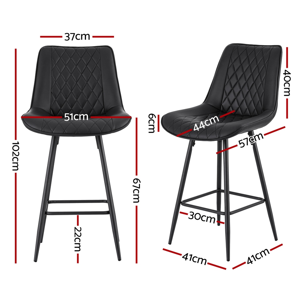 Artiss 4x Bar Stools Kitchen Dining Chair Counter Stool Diamond PU Leather Black โ image 2