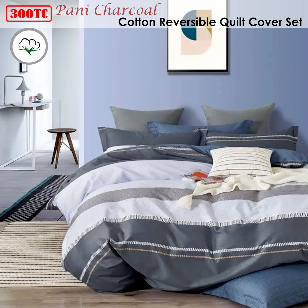 Pani Charcoal Reversible Quilt Cover Set Queen — image 2