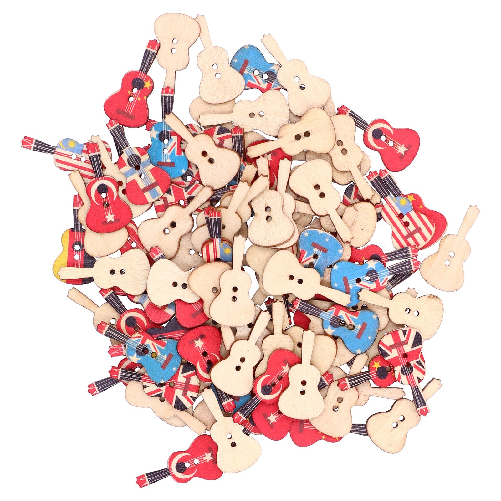 100Pcs Assorted Wood Buttons Vintage GuitarShape Sewing Button Clothing Supplies — image 2
