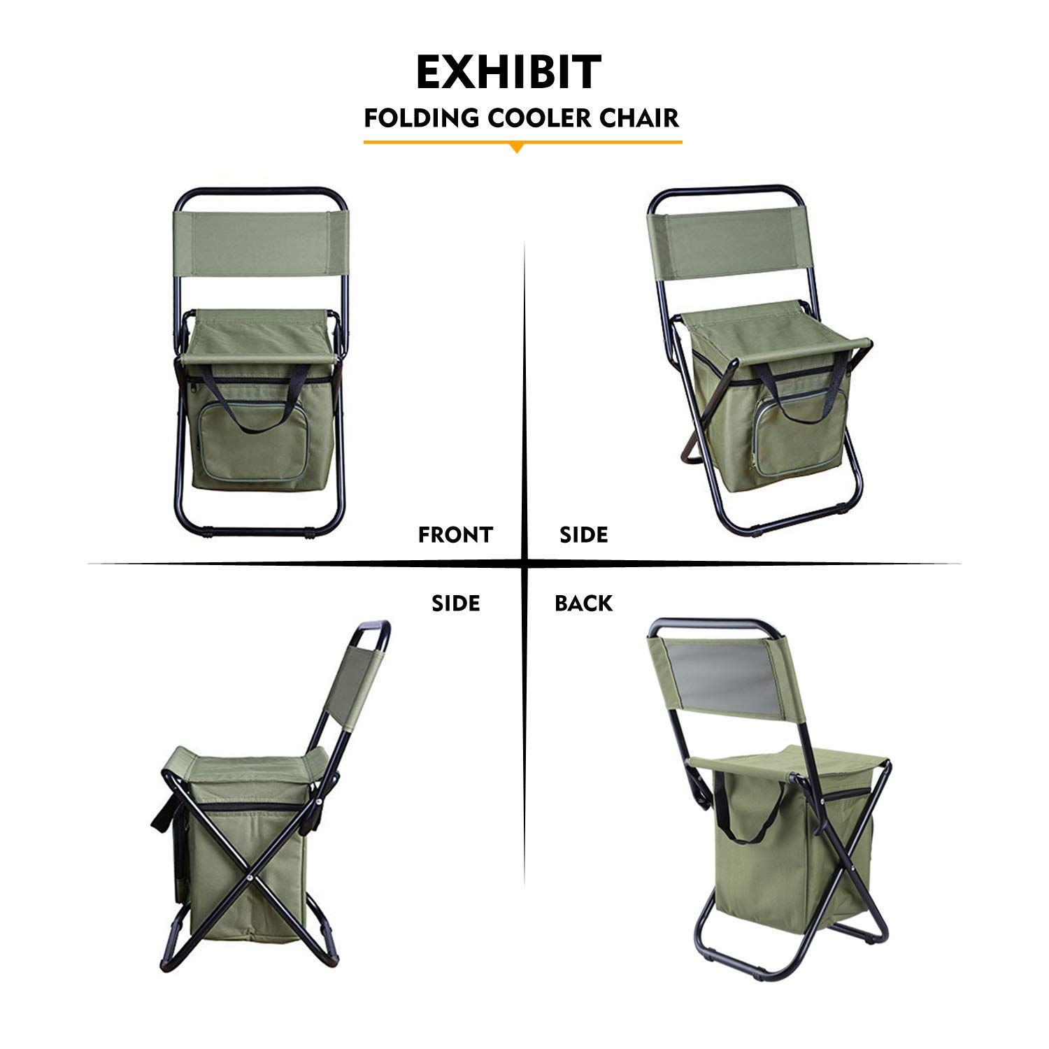 Outdoor three in one leisure camping and fishing chairs Fishing Chair with Cooler Bag Foldable Compact Fishing Stool,Green — image 5