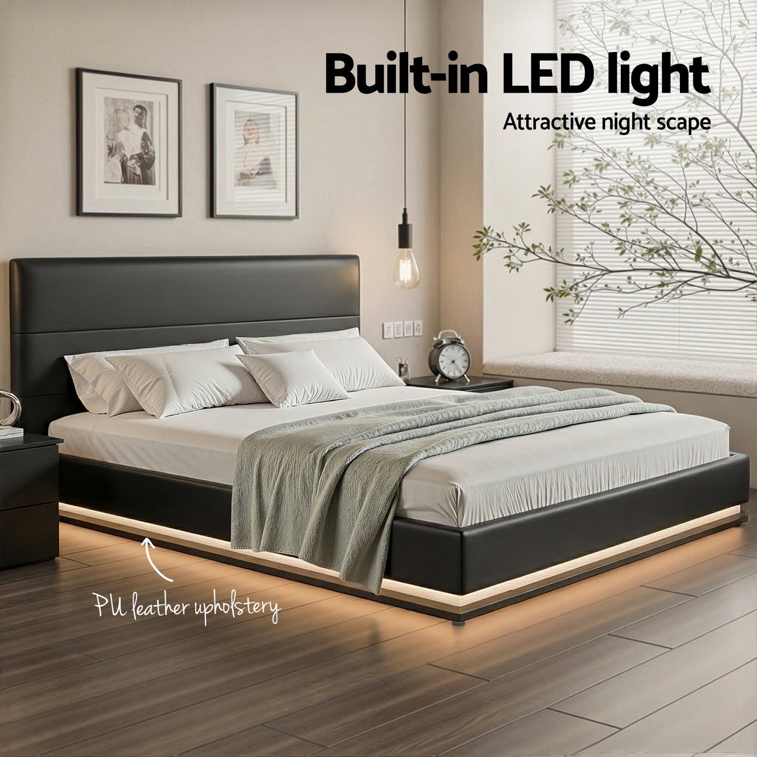 Artiss Bed Frame King Size LED Gas Lift Black LUMI — image 6