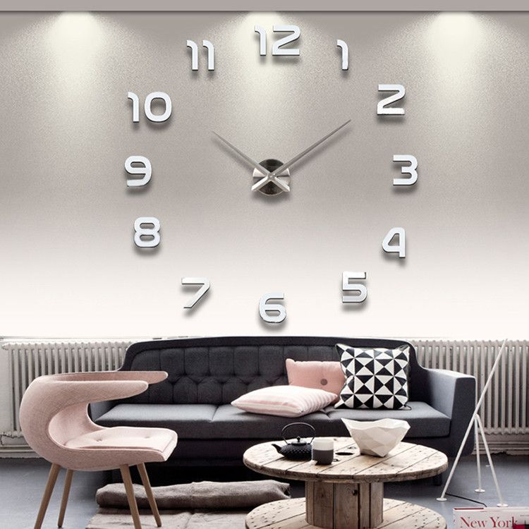 silvery 3D Clock Hands, DIY Large Clock Movement Mechanism with 39cm Long Spade Hand, 3D Wall Clocks Home Decor — image 5