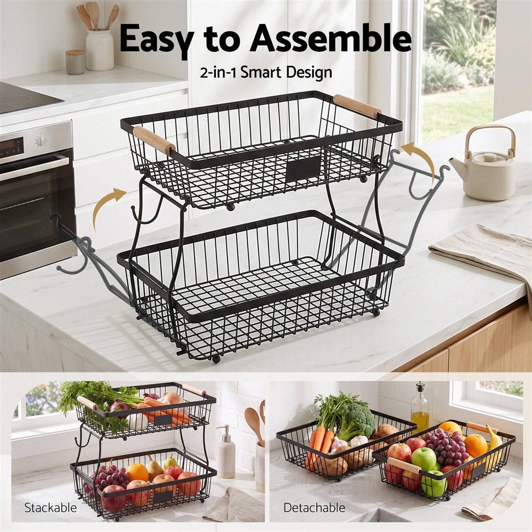 5-Star Chef 2 Tier Fruit Basket Bowl Detachable Kitchen Food Storage Stand — image 5
