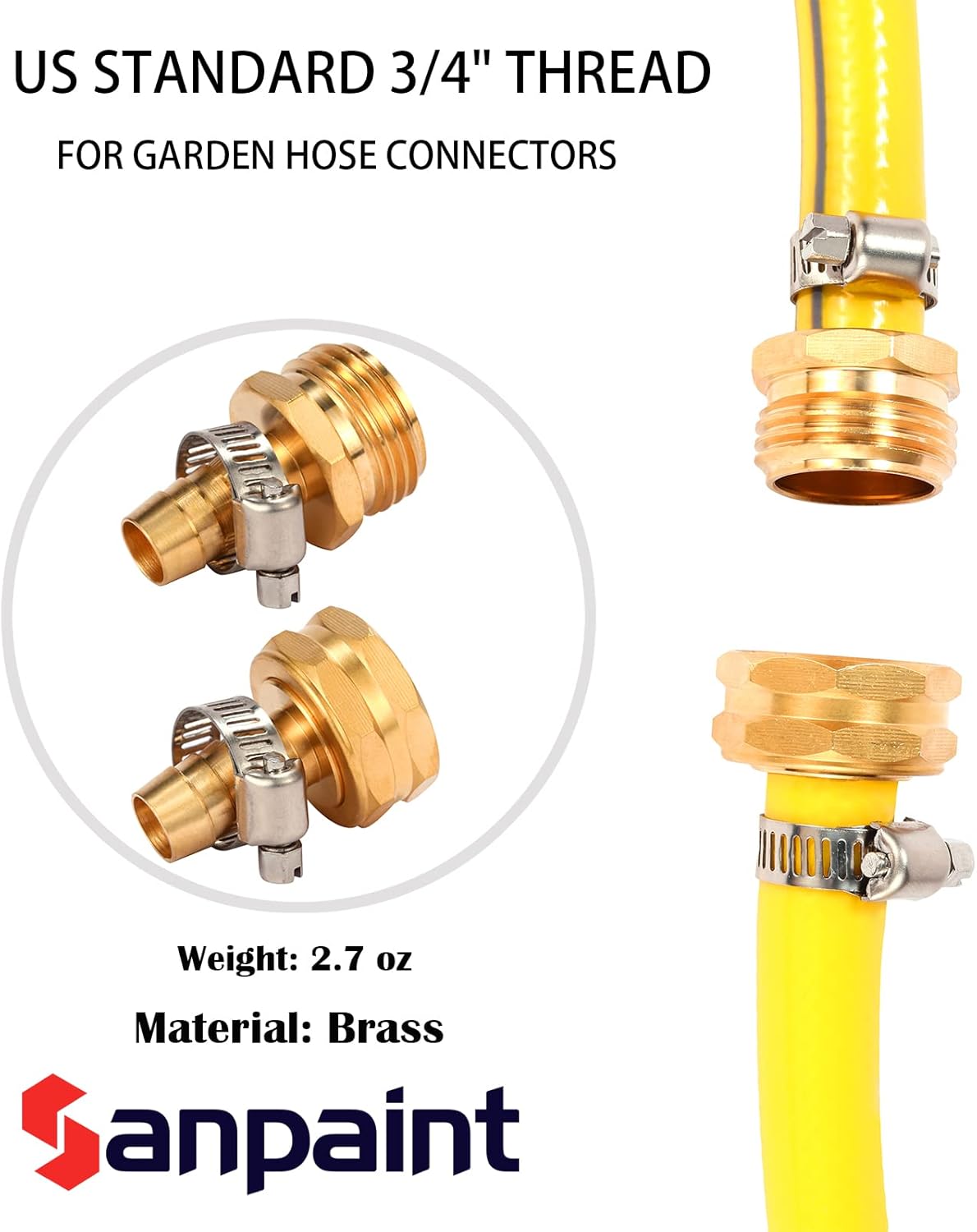 Brass Garden Hose Connector Repair Mender Kit with Stainless Clamp,Fits 1/2" Water Hose Fitting,3 Sets(1/2" Barb x 3/4" GHT) โ image 6