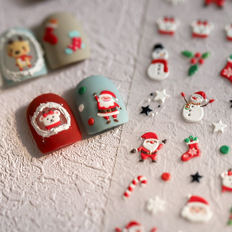4PCS 5D Embossed Christmas Nail Art Stickers - Santa, Snowman, Reindeer & Snowflake Designs for Festive Manicures(Z-1431) โ image 2
