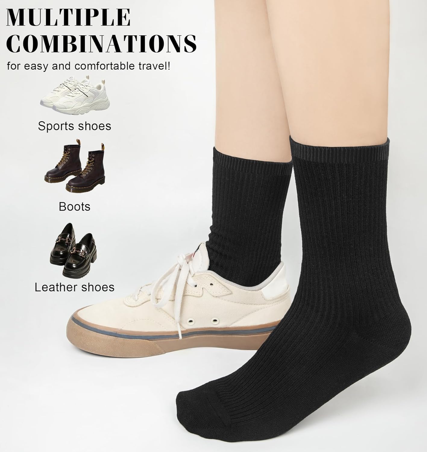 Women's Cotton Crew Socks 6 Pairs, Long Cute Aesthetic Neutral Athletic Boot Socks for Women Stocking Stuffers Gifts โ image 6