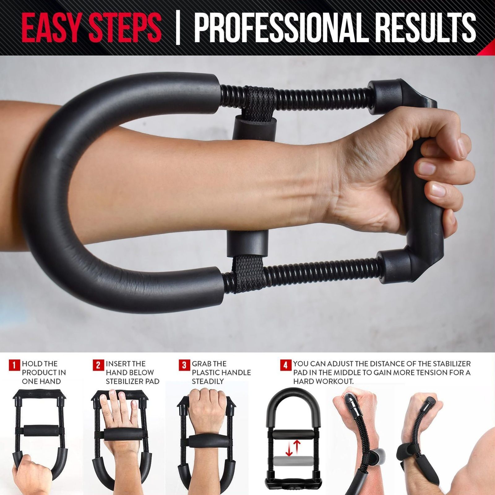 Adjustable Wrist Strengthener & Grip Trainer, Heavy-Duty Forearm Workout Equipment for Athletes & Injury Recovery, Ergonomic Fitness Tool Black — image 2