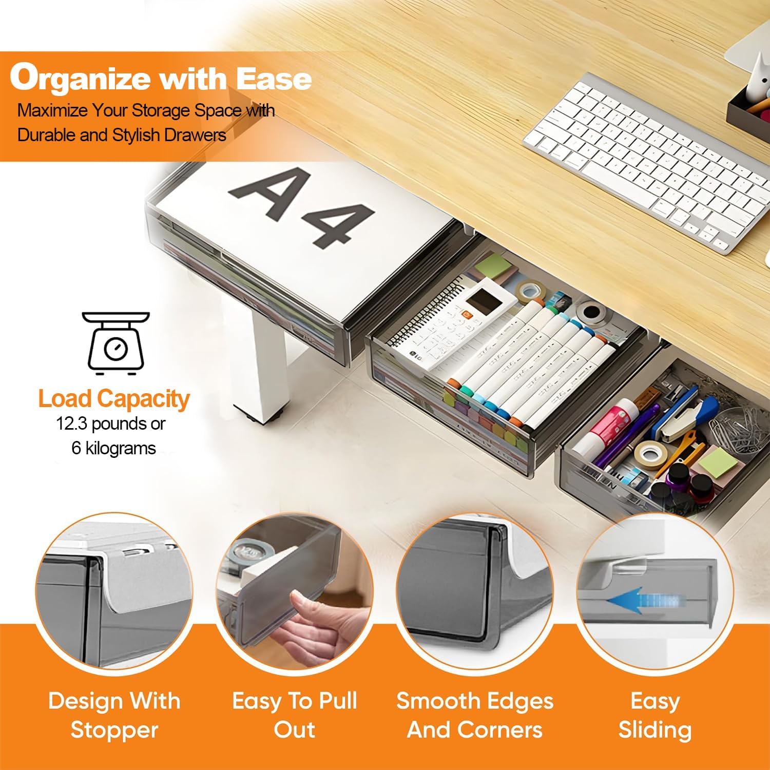 CARLA HOME 3‑Pack Under Desk Storage Drawers Hidden Pull‑Out Organizer for Office & Home — image 2