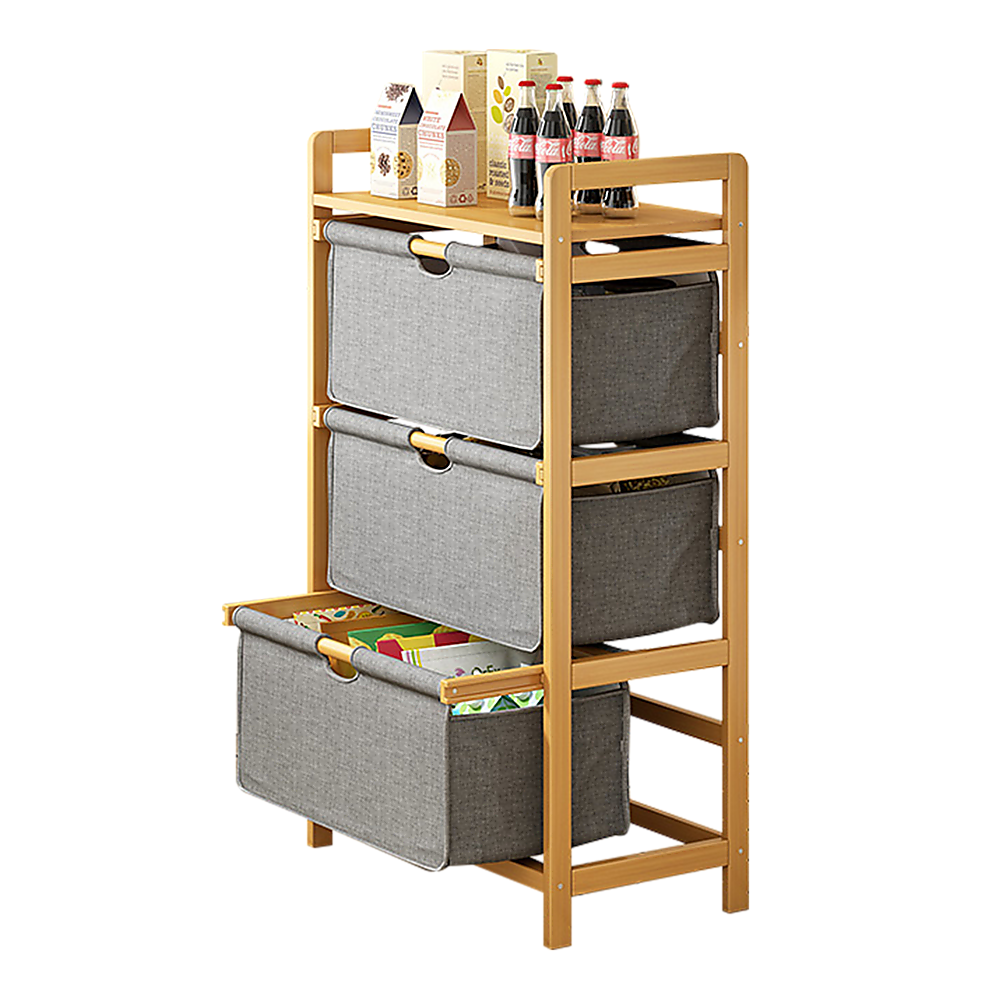 Bamboo Shelf with Storage Hamper – Wooden Organiser with 3 Laundry Bags — image 3