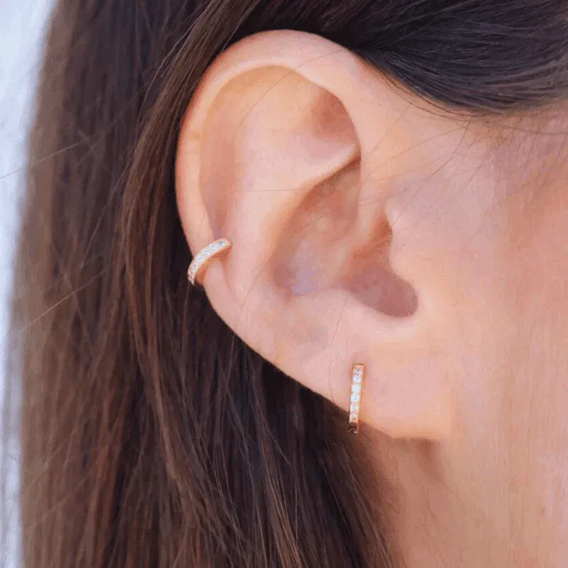 925 Sterling Silver Gold Rings Plated Cubic Crystal Cuff Huggie Hoop Earrings Au - Silver-Red Crystal โ image 6