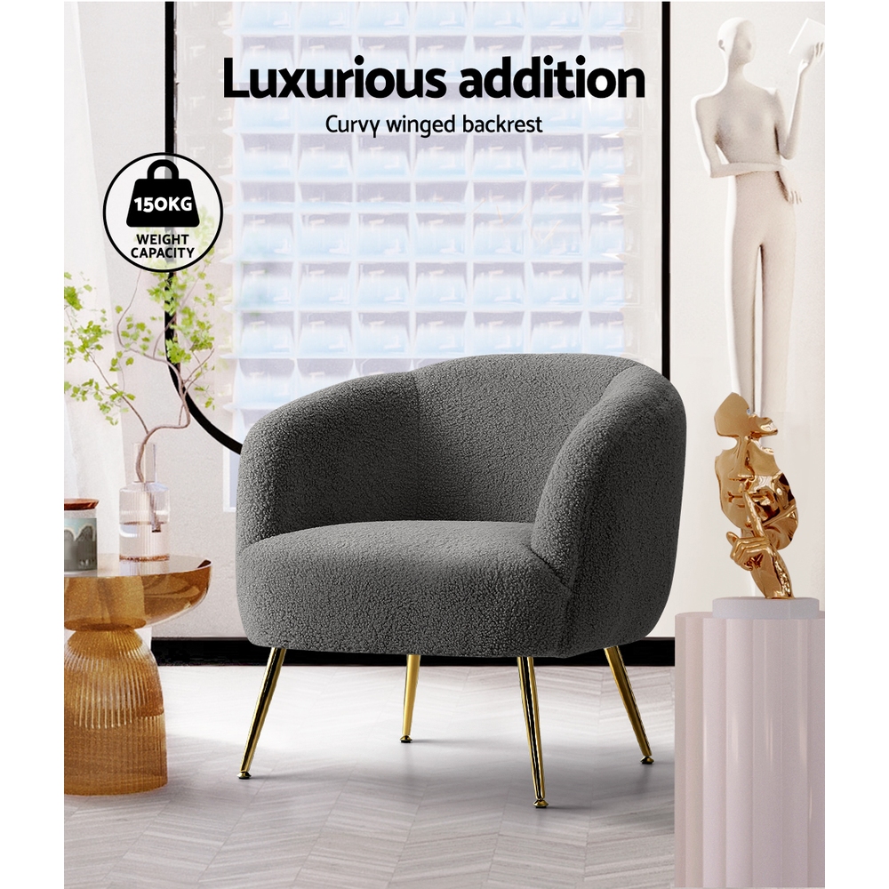 Artiss Armchair Lounge Chair Accent Chairs Arm Armchairs Sherpa Boucle Charcoal — image 4