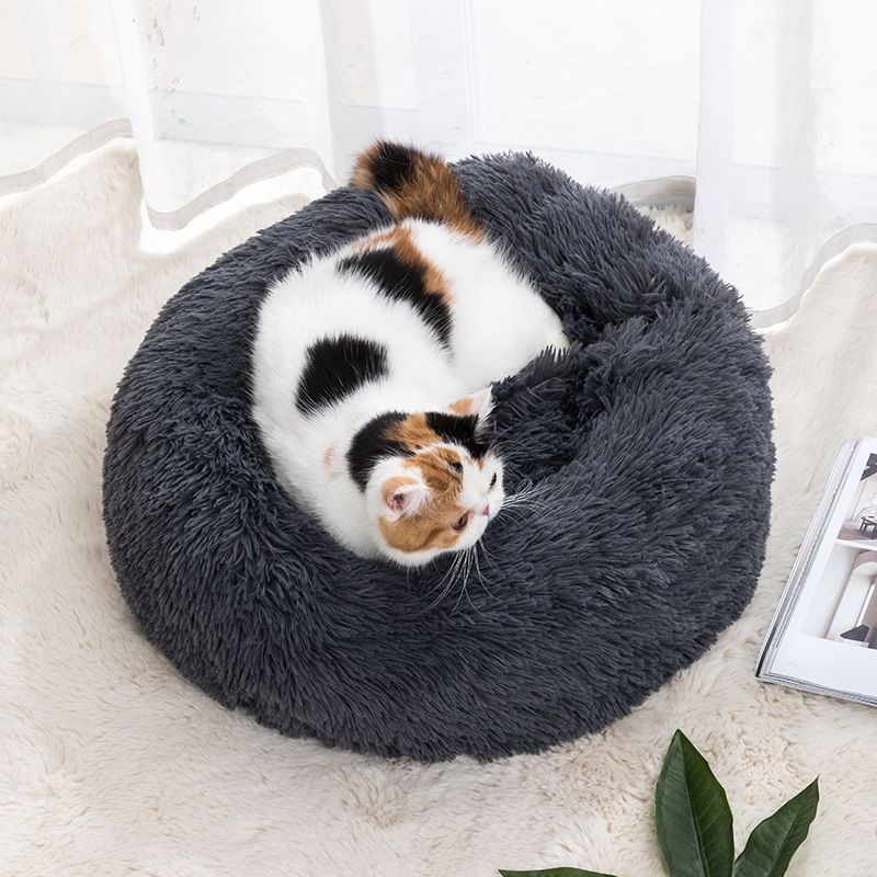 Qianxun pets Round Plush Pet Bed 40 cm Dark gray Diameter 80 cm