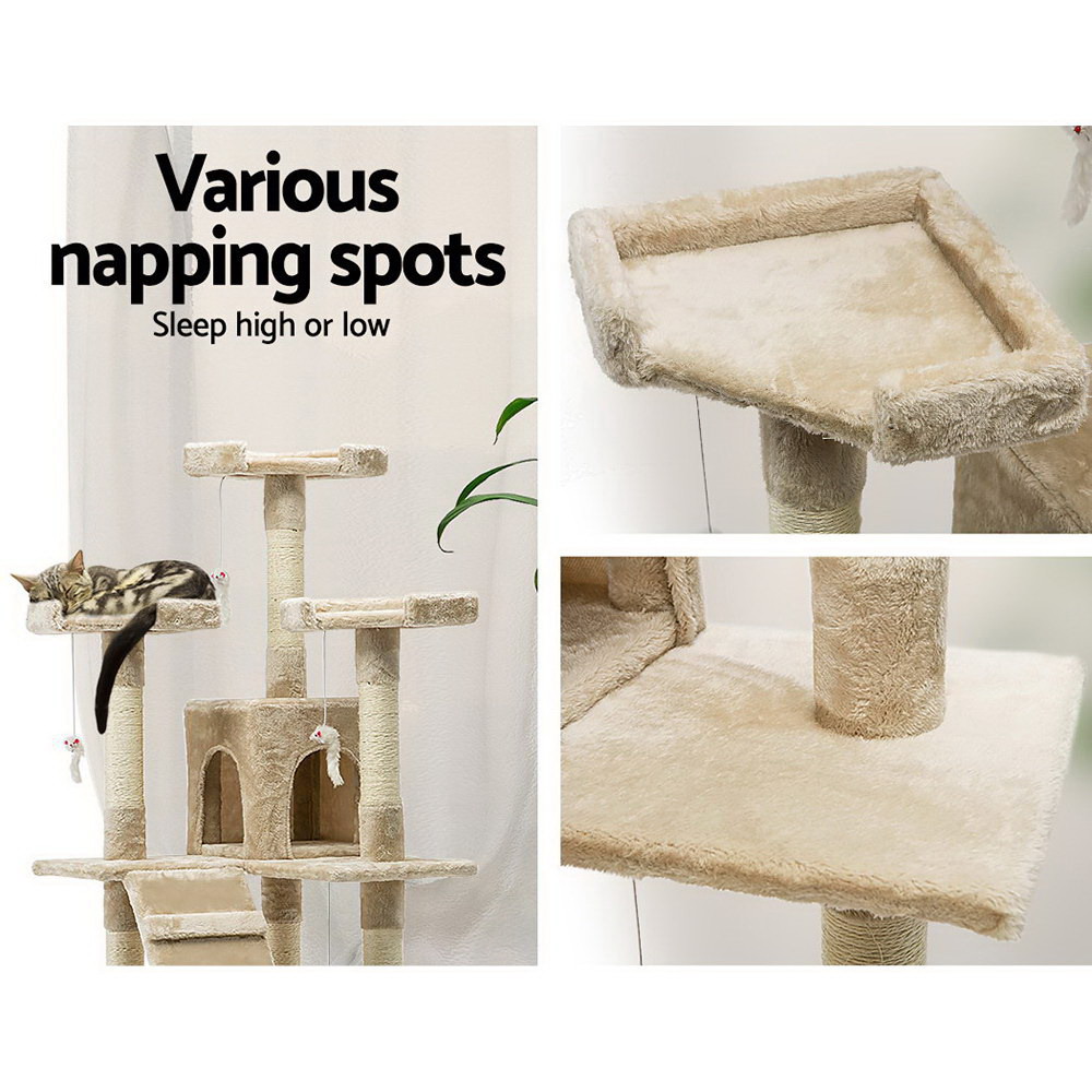 i.Pet Cat Tree 180cm Tower Scratching Post Scratcher Wood Condo House Toys Beige — image 5