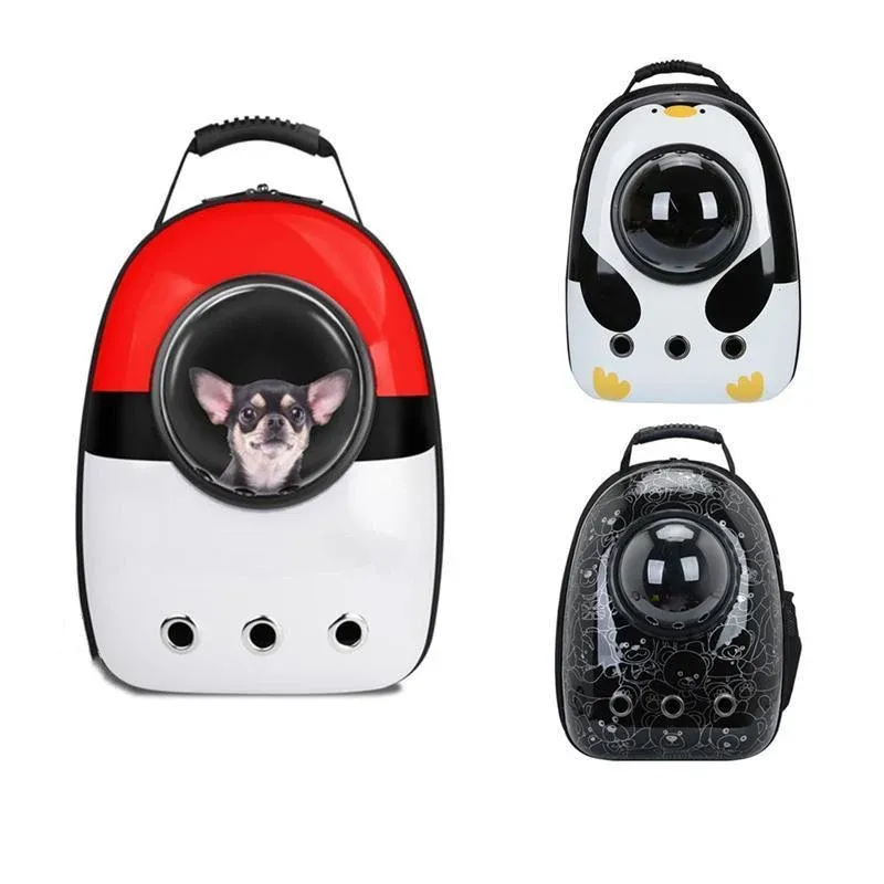 Cat Dog Backpack Carrier Breathable Pet Carrier Bag for Outdoor Travel - Red with White — image 3